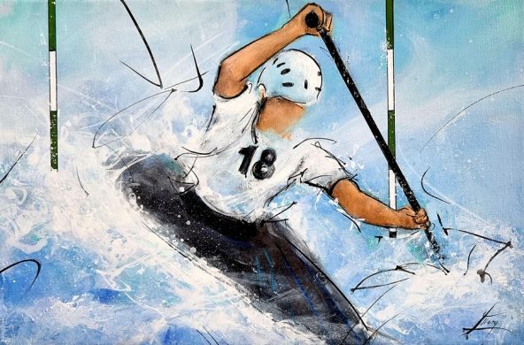 Sports painting - Kayaking - Lucie LLONG, artist of movement