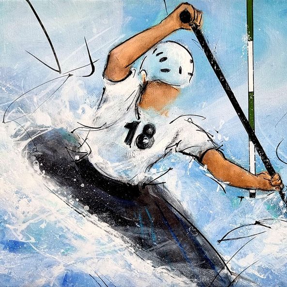 Sports painting - Kayaking - Lucie LLONG, artist of movement