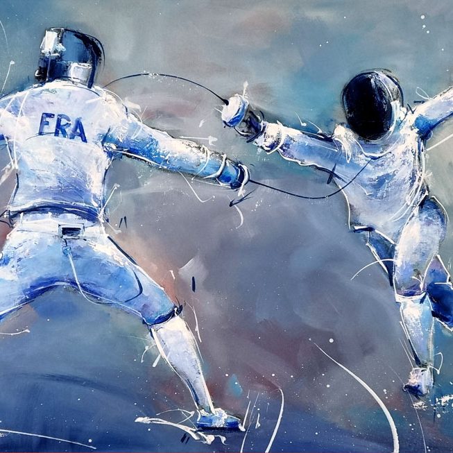 Sports painting - Fencing - Sword fight for the old medal at Tokyo 2020 Olympic Games - Romain Cannone