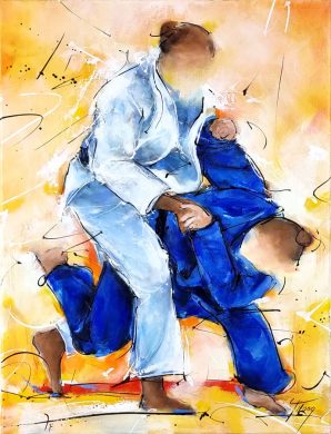 Judo painting - Clarisse Agbegnenou fights for gold in the final of the Tokyo Olympic Games - Sport painting by Lucie LLONG, artist of movement