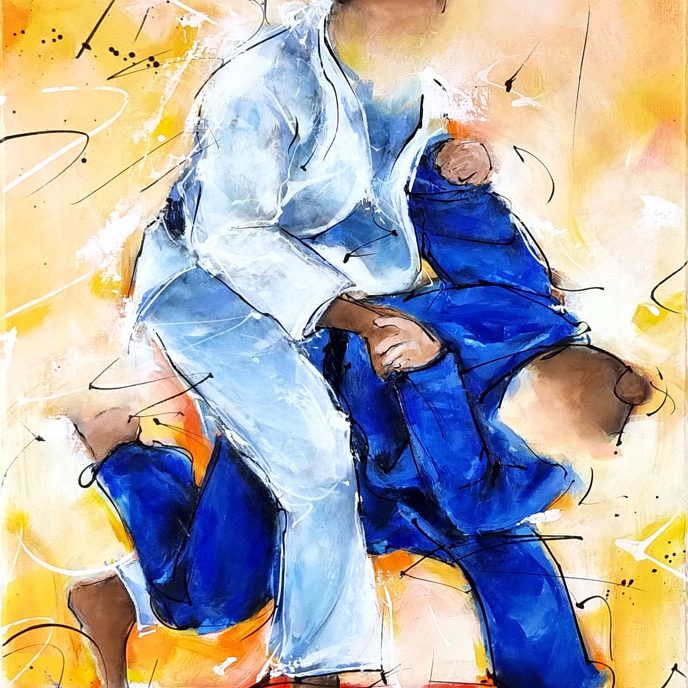 Judo painting - Clarisse Agbegnenou fights for gold in the final of the Tokyo Olympic Games - Sport painting by Lucie LLONG, artist of movement