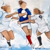 Sport painting - Women's rugby - Painting of the xv de France facing England during the 6 nations rugby tournament