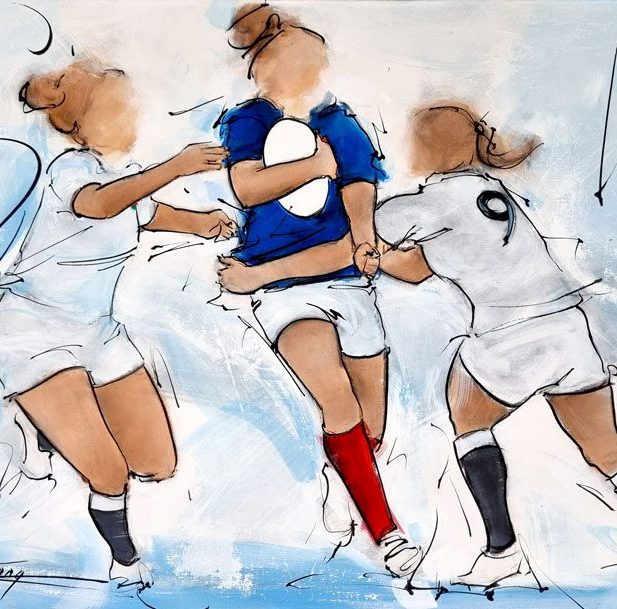 Sport painting - Women's rugby - Painting of the xv de France facing England during the 6 nations rugby tournament