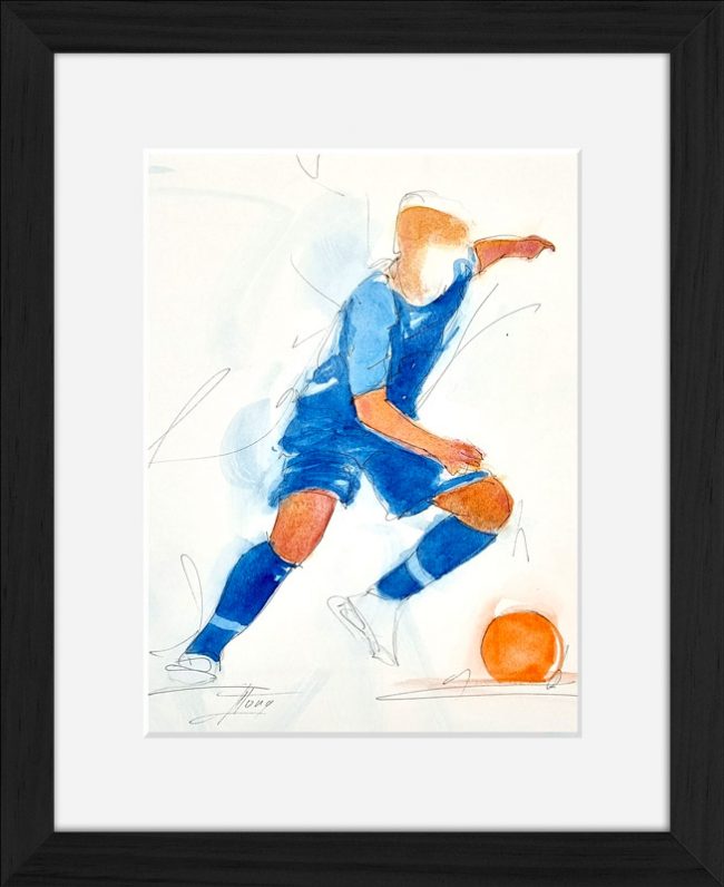 Peinture à l'aquarelle de l'équipe de France de Foot - Tableau de sport par Lucie LLONG, artiste peintre du mouvement