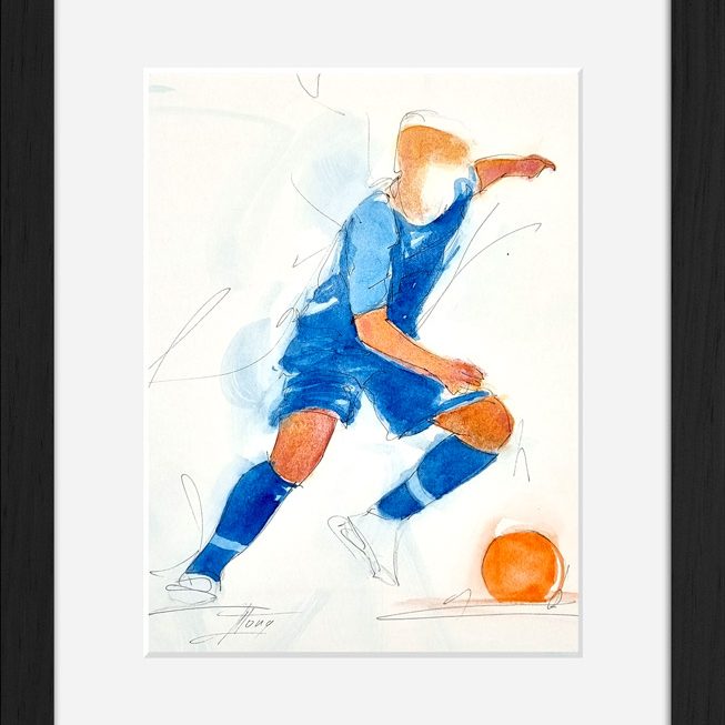 Peinture à l'aquarelle de l'équipe de France de Foot - Tableau de sport par Lucie LLONG, artiste peintre du mouvement
