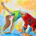 tableau de danse - Break dance - peinture de sport - Jeux olypiques Paris 2024 - Tableau de sport par Lucie LLONG, artiste peintre du mouvement