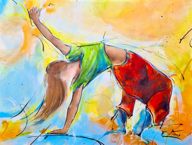 tableau de danse - Break dance - peinture de sport - Jeux olypiques Paris 2024 - Tableau de sport par Lucie LLONG, artiste peintre du mouvement