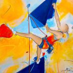 tableau d'escalade - peinture de sport - Jeux olympiques Paris 2024 - Tableau de sport par Lucie LLONG, artiste peintre du mouvement