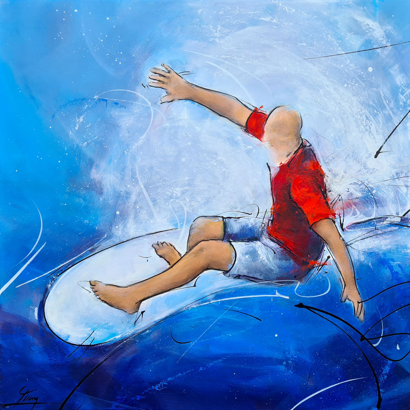 Surf painting - artwork by Lucie LLONG, artist of mouvement and sport - Tahiti - Teahupoo