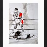 Peinture aquarelle de boxe - Mohamed Ali met ko Sonny Liston - Série Grands moments du sport - Tableau de sport par Lucie LLONG, artiste peintre du mouvement
