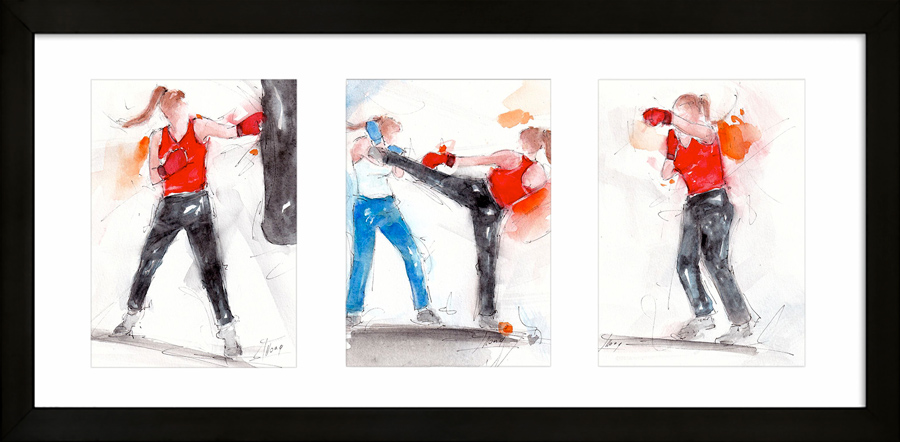 Peinture à l'aquarelle de boxe française - Mara Mittelman, championne du monde junior de boxe française - Tableau de sport