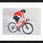 Peinture à l'aquarelle de la cycliste suisse Elise Chabbey - Jeux olympiques - Tableau de sport par Lucie LLONG, artiste peintre du mouvement