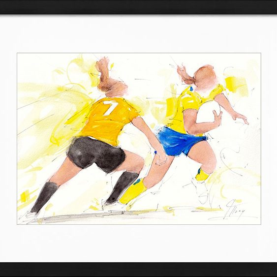 Peinture aquarelle de l'ASM Romagnat rugby - championne de france 2021 de rugby - Tableau de sport par Lucie LLONG, artiste peintre du mouvement