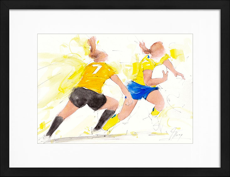 Peinture aquarelle de l'ASM Romagnat rugby - championne de france 2021 de rugby - Tableau de sport par Lucie LLONG, artiste peintre du mouvement