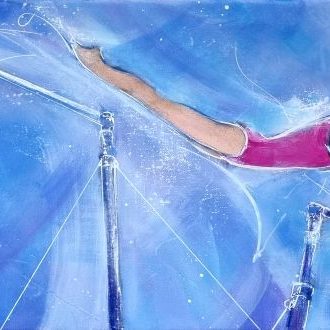 peinture de gymnastique - Barres asymétriques - Tableau de sport par Lucie LLONG, artiste peintre du mouvement