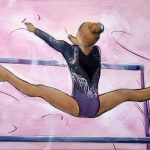 peinture de gymnastique - Barres asymétriques - Tableau de sport par Lucie LLONG, artiste peintre du mouvement