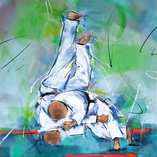 Judo painting - fight on the tatami - Sports painting by Lucie LLONG, artist of movement