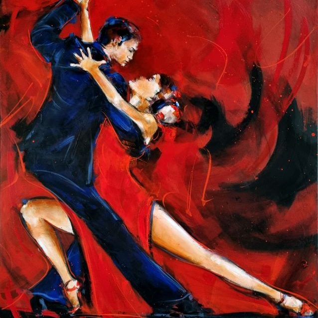 Tableau de danse - Tango endiablé d'une couple de danseur en peinture - Œuvre d'art par Lucie LLONG, artiste peintre du mouvement