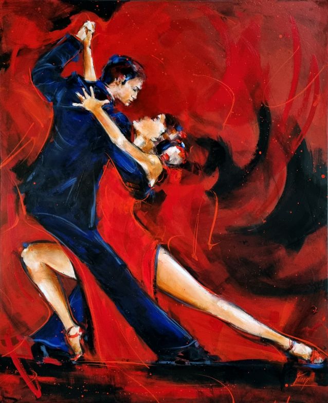 Tableau de danse - Tango endiablé d'une couple de danseur en peinture - Œuvre d'art par Lucie LLONG, artiste peintre du mouvement