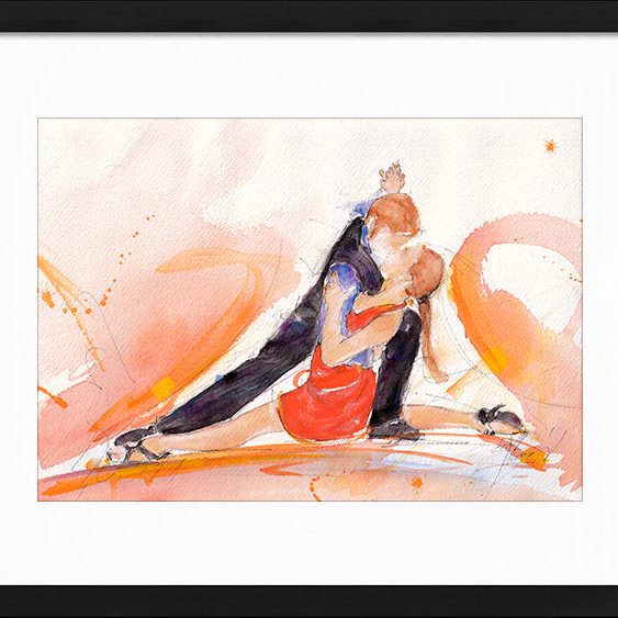Peinture à l'aquarelle de tango - Tableau de danse sensuelle par Lucie LLONG, artiste peintre du mouvement et du sport