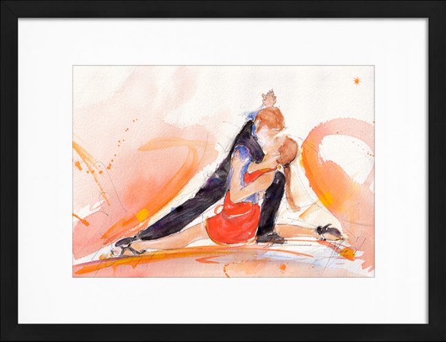 Peinture à l'aquarelle de tango - Tableau de danse sensuelle par Lucie LLONG, artiste peintre du mouvement et du sport