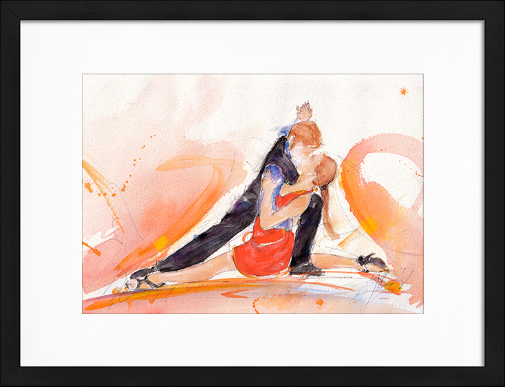 Peinture à l'aquarelle de tango - Tableau de danse sensuelle par Lucie LLONG, artiste peintre du mouvement et du sport