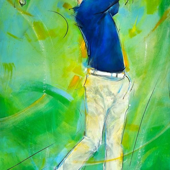 tableau de golf - le swing parfait d'un joueur de golf - Peinture de sport par Lucie LLONG, artiste peintre