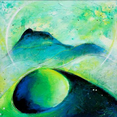 Tableau de paysage | une vue du Puy-de-Dôme depuis le Puy des Goules | Auvergne & patrimoine mondial de l'Unesco | Peinture par Lucie LLONG, artiste peintre auvergnate