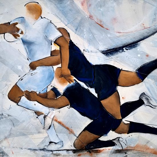 Art sport rugby : Peinture sur toile d'un match de rugby - Tbaleau de sport par Lucie LLONG, artiste peintre du mouvement - All blacks
