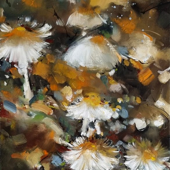 Peinture à l'huile | Paysage d'automne | les champignons | Tableau de paysage par Lucie LLONG, artiste peintre - artistes magazine de sptembre et octobre 2022