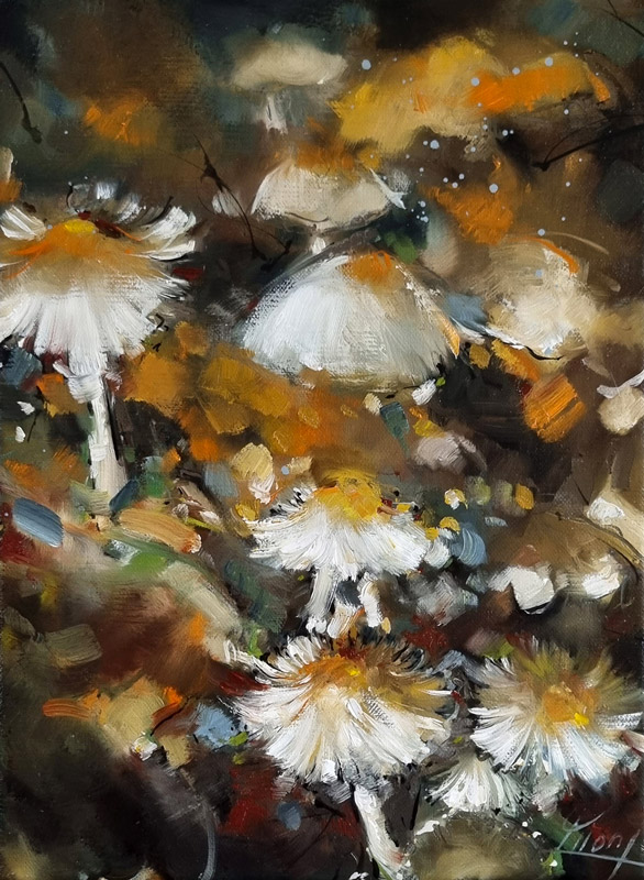 Peinture à l'huile | Paysage d'automne | les champignons | Tableau de paysage par Lucie LLONG, artiste peintre - artistes magazine de sptembre et octobre 2022