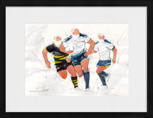 Peinture à l'aquarelle de sport | tableau de rugby par Lucie LLONG, artiste peintre du mouvement