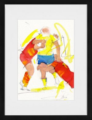 Peinture à l'aquarelle de sport | TOP 14 | tableau de rugby par Lucie LLONG, artiste peintre du mouvement