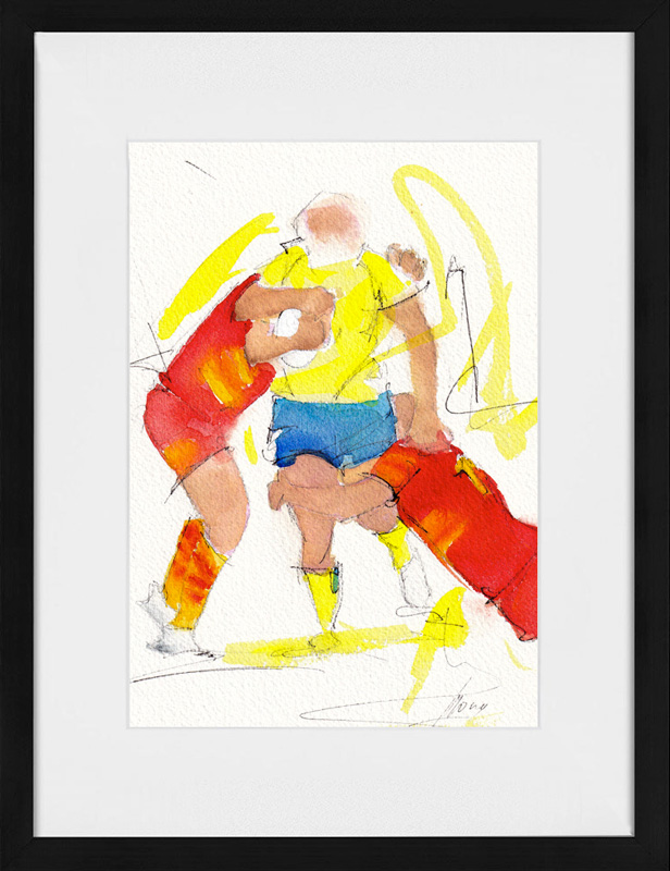 Peinture à l'aquarelle de sport | TOP 14 | tableau de rugby par Lucie LLONG, artiste peintre du mouvement