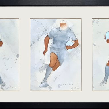 Aquarelle de rugby - Peinture par Lucie LLONG, artiste peintre du mouvement et du sport