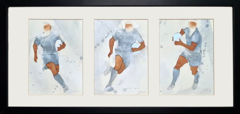 Aquarelle de rugby - Peinture par Lucie LLONG, artiste peintre du mouvement et du sport