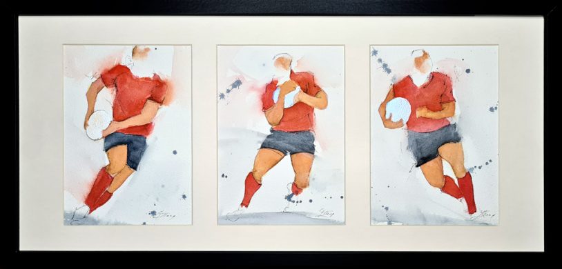 Aquarelle de rugby - Peinture du RCT par Lucie LLONG, artiste peintre du mouvement et du sport