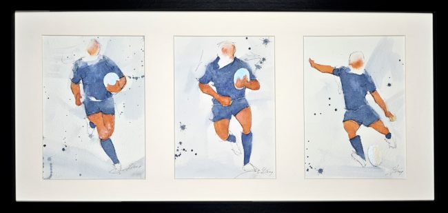 Aquarelle de rugby - Peinture par Lucie LLONG, artiste peintre du mouvement et du sport