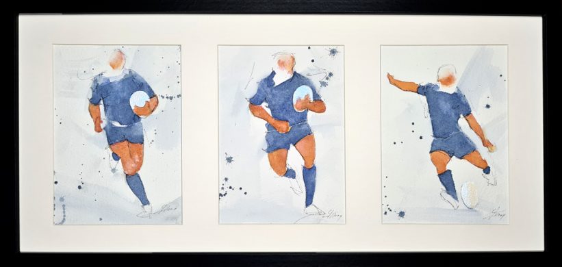 Aquarelle de rugby - Peinture par Lucie LLONG, artiste peintre du mouvement et du sport