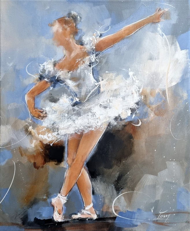 Tableau de danse classique | Peinture d'une danseuse de ballet | par Lucie LLONG, artiste peintre du mouvement et du sport