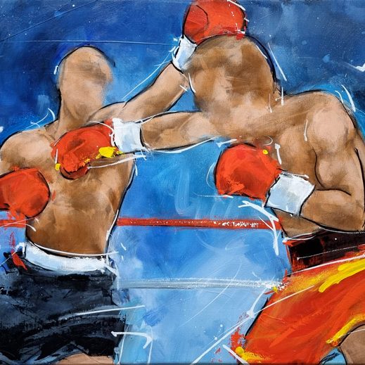 Peinture de boxe | combat de boxe anglaise sur le ring | Tableau de sport par Lucie LLONG, artiste peintre du mouvement