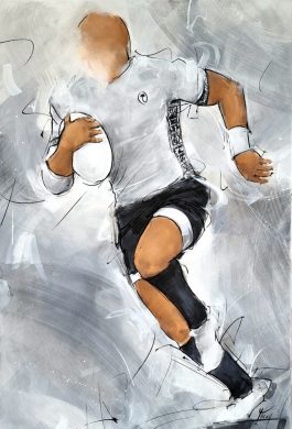 Tableau de rugby - The flying fidjans - peinture d'un joueur de rugby des fidji - JO & france 2023 - Tableau de sport par Lucie LLONG