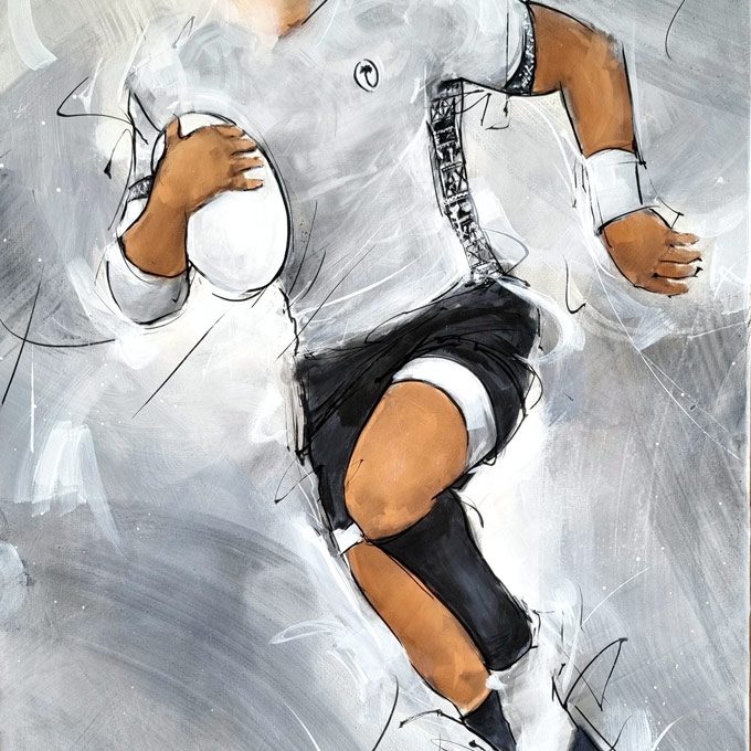 Tableau de rugby - The flying fidjans - peinture d'un joueur de rugby des fidji - JO & france 2023 - Tableau de sport par Lucie LLONG