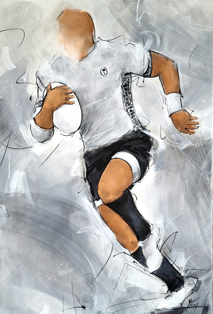 Tableau de rugby - The flying fidjans - peinture d'un joueur de rugby des fidji - JO & france 2023 - Tableau de sport par Lucie LLONG