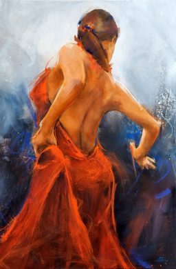 Dance painting - an elegant flamenco dancer - Sport painting by Lucie LLONG