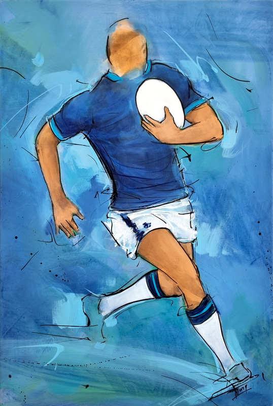 Peinture d'un joueur de rugby écossais | Flower of Scotland | Peinture de sport par Lucie LLONG, artiste peintre du mouvement