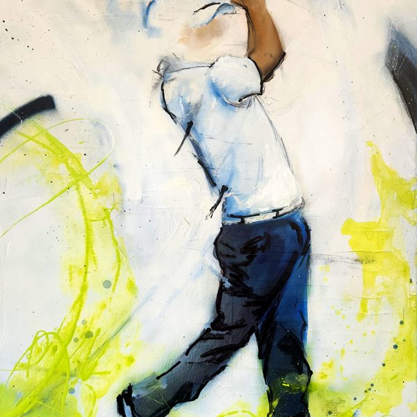 tableau de golf | coup d'approche d'un golfeur | Peinture de sport par Lucie LLONG, artiste peintre du sport