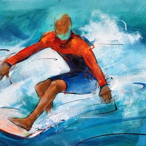 Surf painting | Surfer on the wave | Teahupoo - Tahiti | Olympic Games Paris 2024 | Sport painting by Lucie LLONG, visual artist