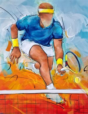 Tennis artwork | Nadal at Roland Garros | Sports painting | Painting by Lucie LLONG, sports artist