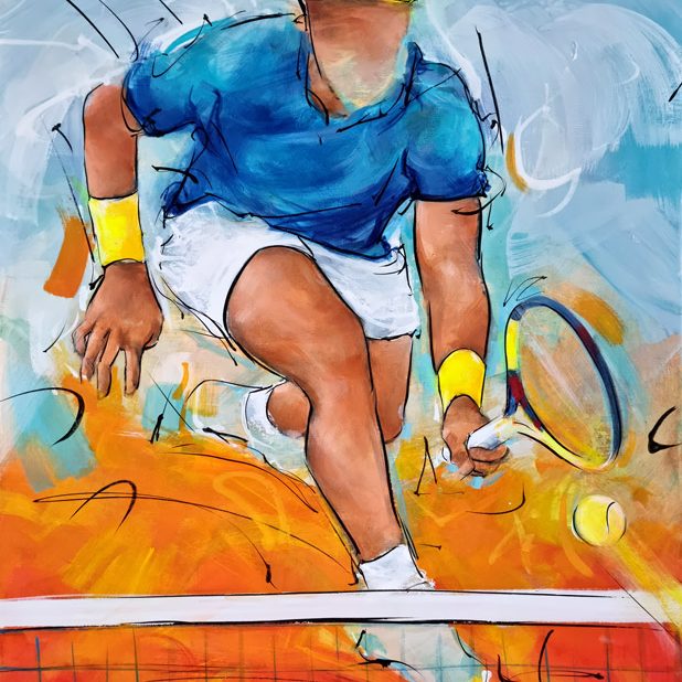 Œuvre d'art de tennis | Nadal à Roland Garros | Peinture de sport | Tableau par Lucie LLONG, artiste du sport